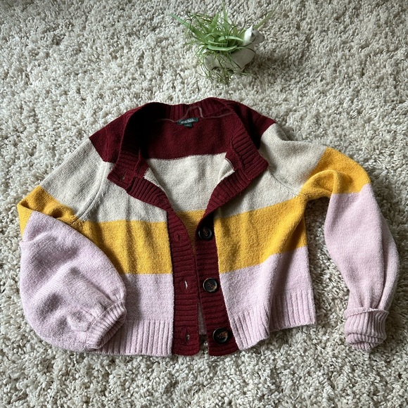 Wild Fable vintage y2k colorblock hippie crop bellsleeve knitted jacket … - Picture 2 of 4